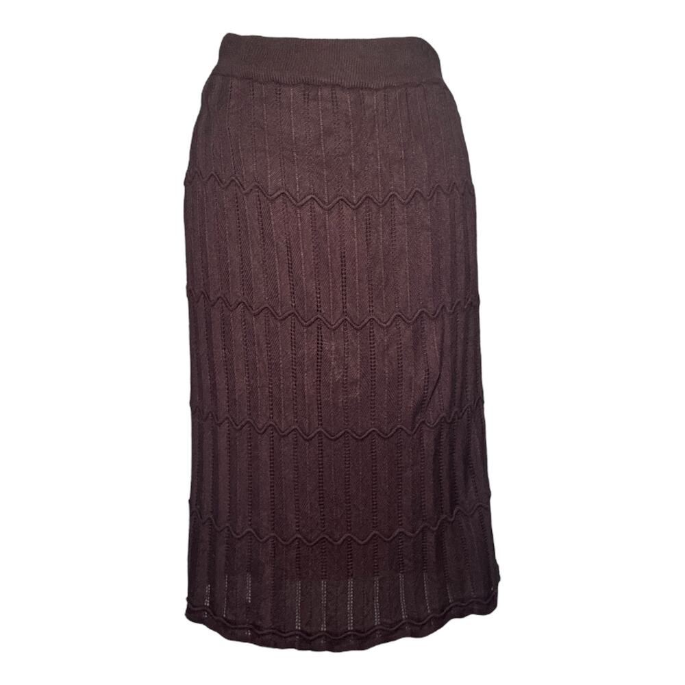 Mary McFadden Collection Brown Rayon Sweater Skirt XS